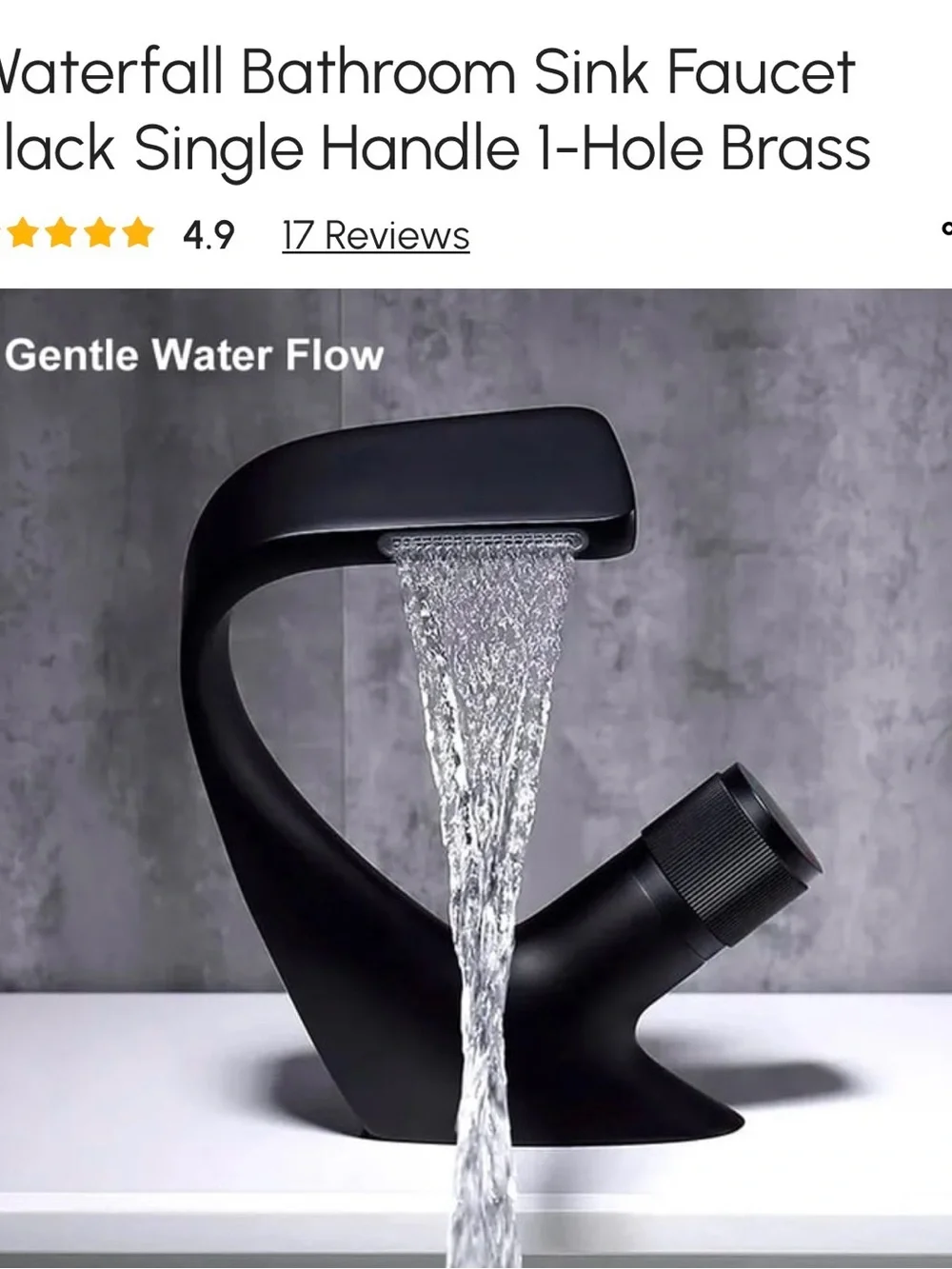 Matte Black Waterfall Bathroom Faucet – Single-Handle Modern Vanity Mixer